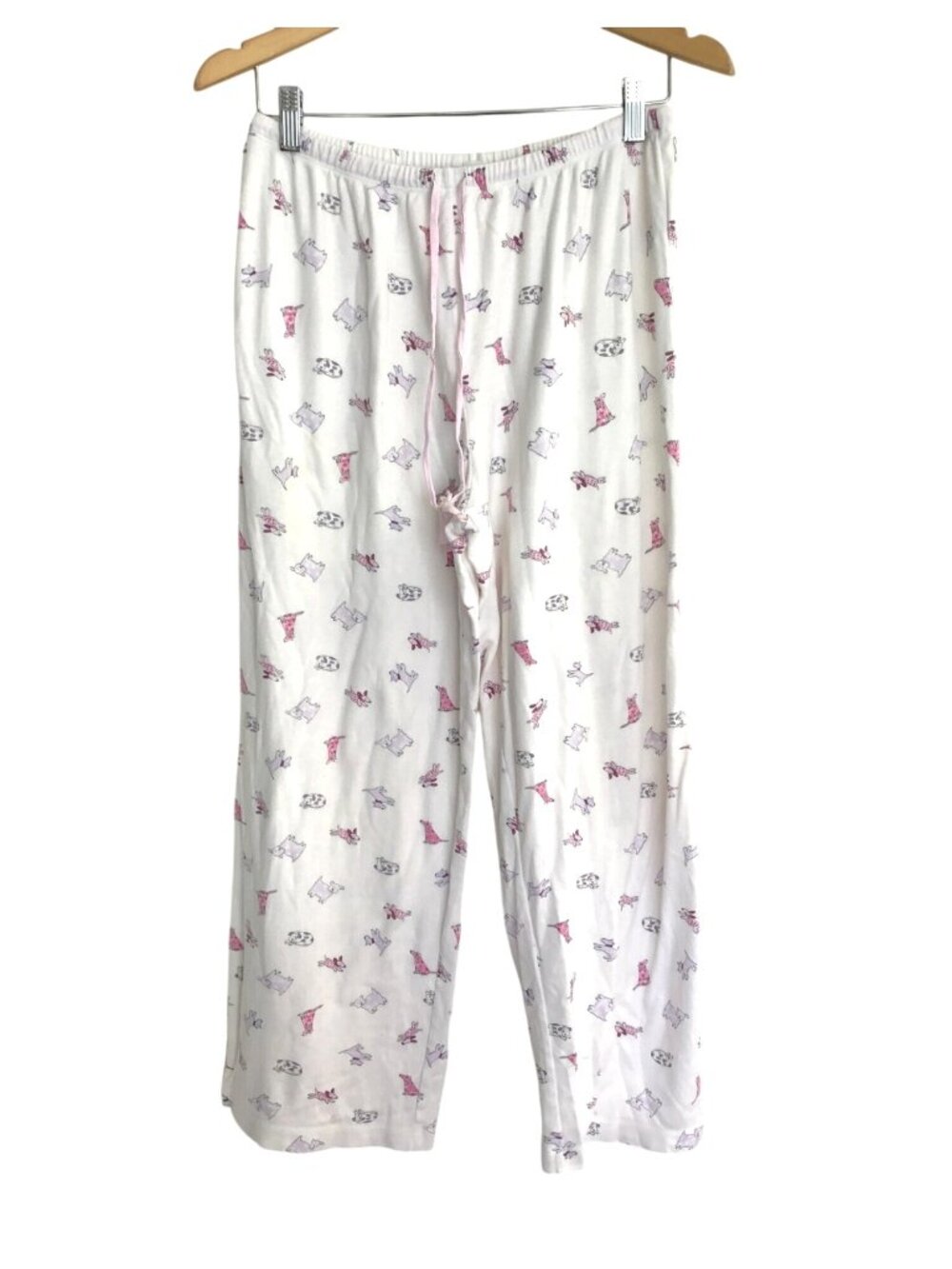 CAROLE HATCHMAN- WOMENS WHITE WITH DOGS PRINT ELASTIC WAIST PAJAMA BOTTOM MEDIUM